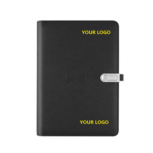 Saffiano Leather Diary Planner Cover Personalized Custom Logo Notebook Cards Organizer with Power bank and USB Flash Drive