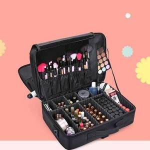 Pro Makeup Organizer Leather Cosmetic Case Travel Large Capacity Storage Bag Suitcase