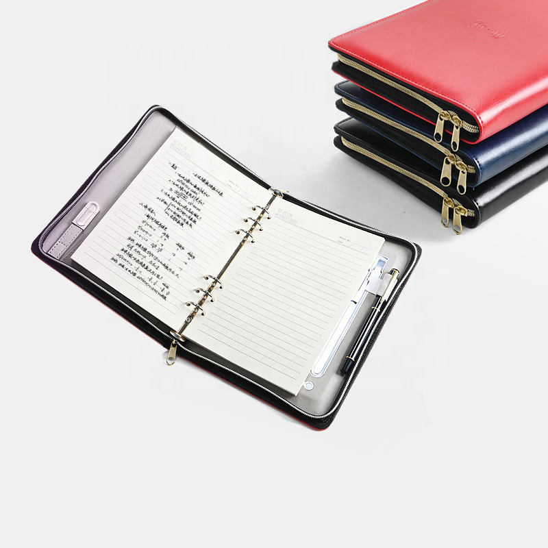 Personalized Portfolio with Zipper Loose Leaf Notebook Portfolio Organizer Binder Planner Binder with power bank USB drive