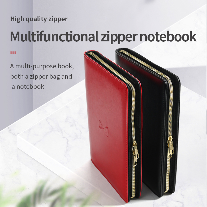 Personalized Portfolio with Zipper Loose Leaf Notebook Portfolio Organizer Binder Planner Binder with power bank USB drive