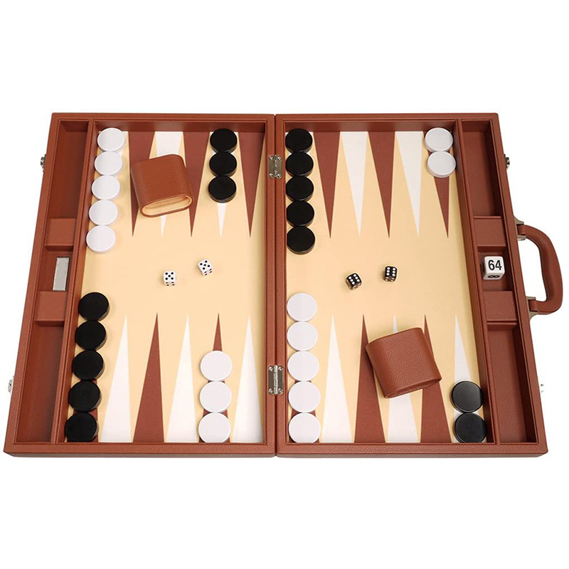 OEM Customized Backgammon Organizer Box Luxury Chess Set Large Size Wooden PU Leather Game Board