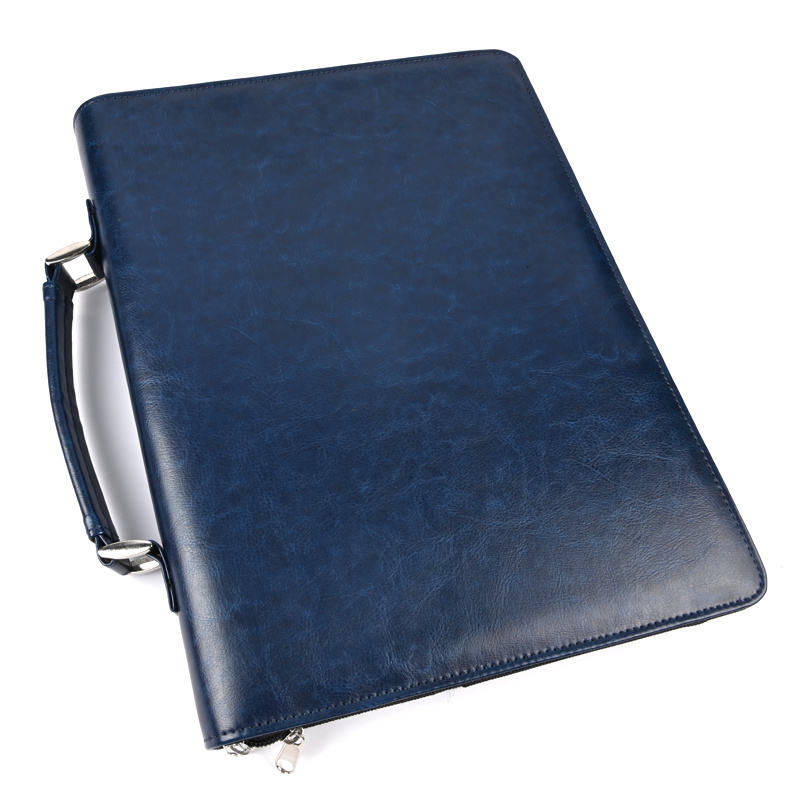 Custom 3 Ring Binders File Folder Custom Travel Holder Zippered A4 PU leather Portfolio Folder With Handle