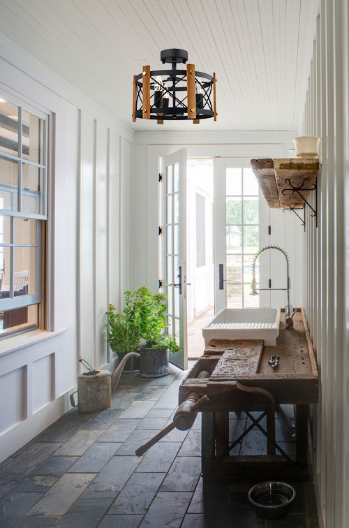 Farmhouse hallway living room black light fixtures 3 light E14 iron cage rustic wood ceiling light