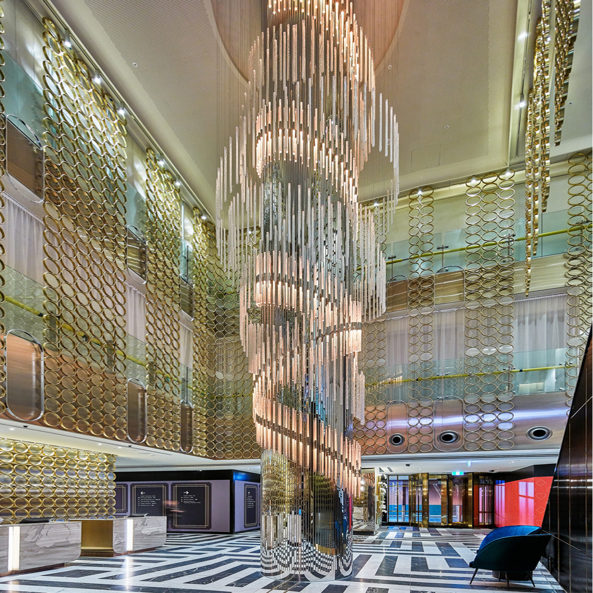 Customized large hotel project Column decoration long glass rod chandelier for high ceiling