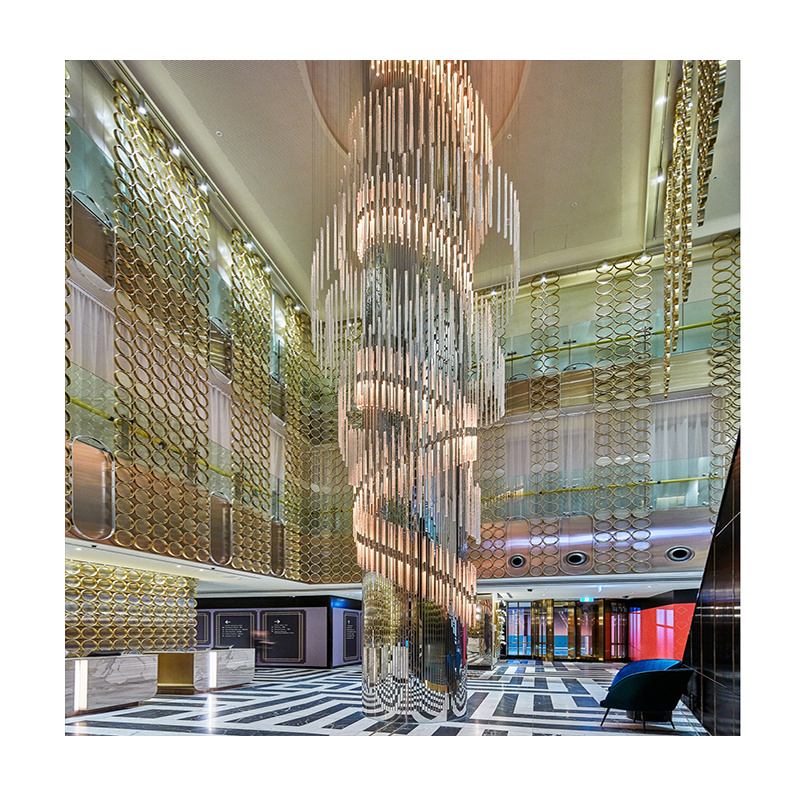 Customized large hotel project Column decoration long glass rod chandelier for high ceiling