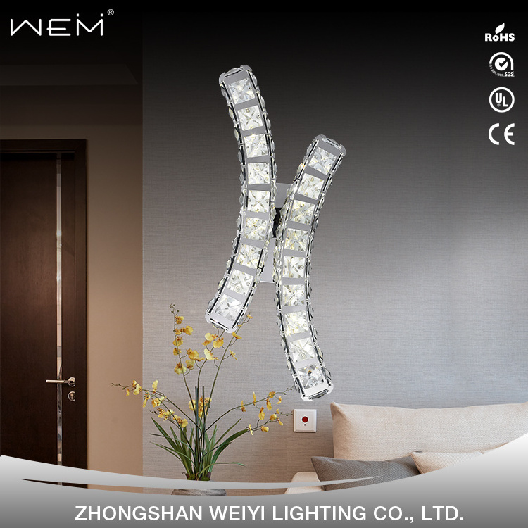 Modern stainless steel interior decoration, luxurious crystal wall lamp for bedroom hotels