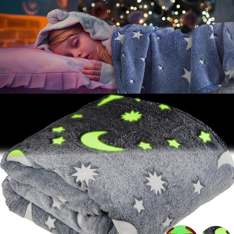 Custom Stars Pattern Soft Cozy Flannel Fleece Blankets 50 x 60 Inches Glow in The Dark Throw Blanket For Kids Boys Girls Gifts