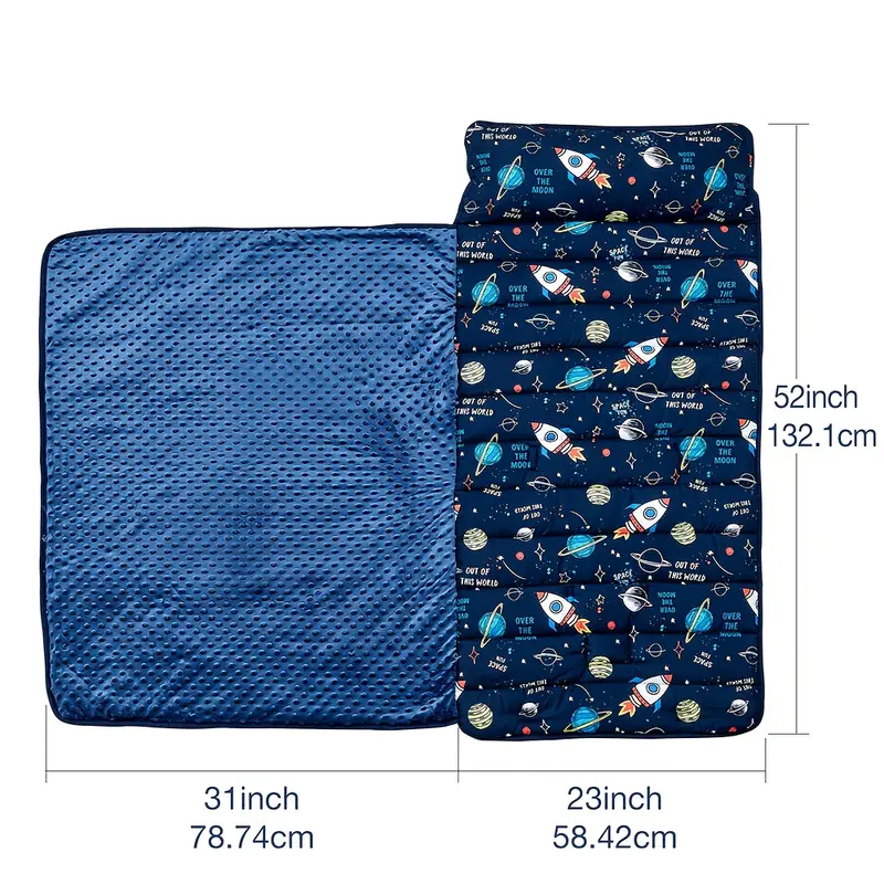 High Quality Travel Fleece Mat Camping Comforter Rollup Design Kids Sleeping Bag With Removable Pillow& Minky Blanket