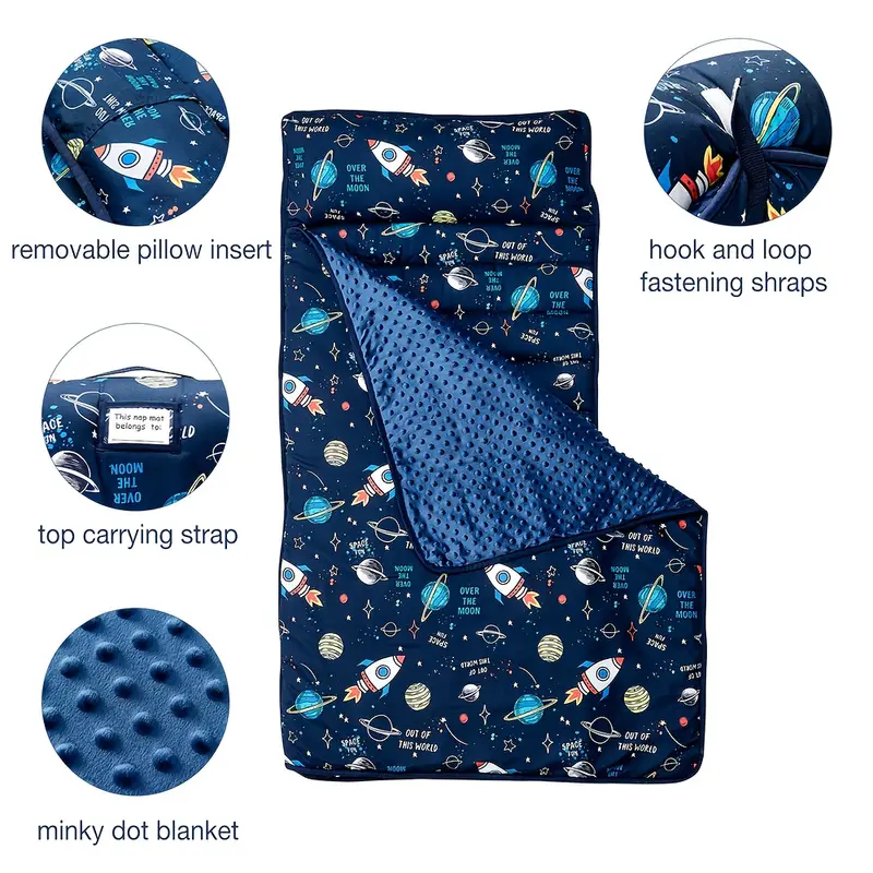 High Quality Travel Fleece Mat Camping Comforter Rollup Design Kids Sleeping Bag With Removable Pillow& Minky Blanket