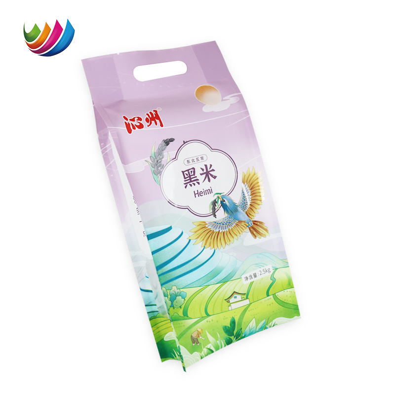 Custom size food grade thailand rice plastic packaging bags 2.5kg 5kg 10kg basmati rice packing bags with handle