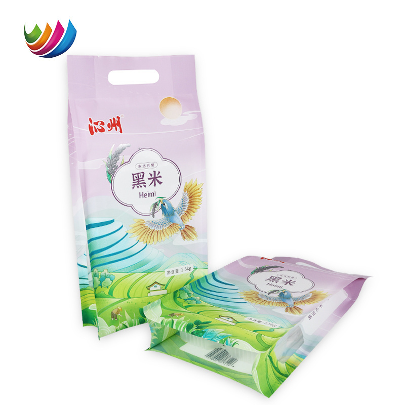 Custom size food grade thailand rice plastic packaging bags 2.5kg 5kg 10kg basmati rice packing bags with handle