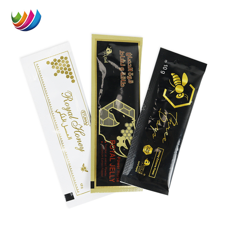 Custom print 10g 12g 15g honey small pouch bag energy stick plastic royal honey bee packaging sachet film roll