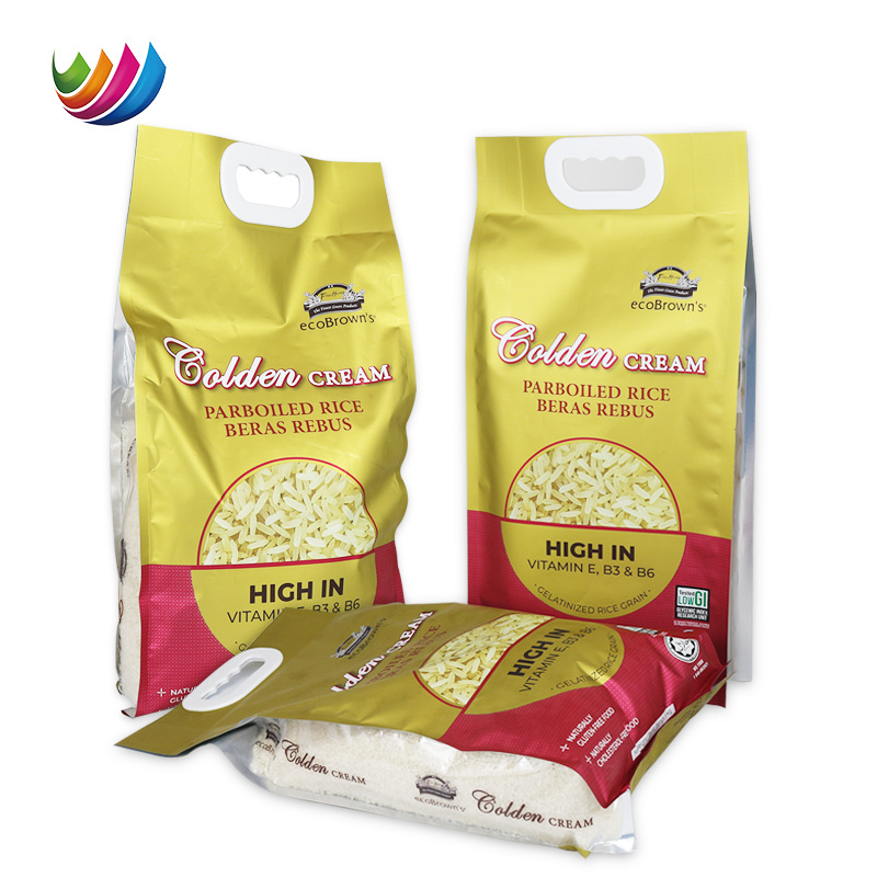 Custom rice wheat flour packaging bag stand up pouch laminated 1kg 2kg 5kg 10kg nylon rice plastic packing bag with handle