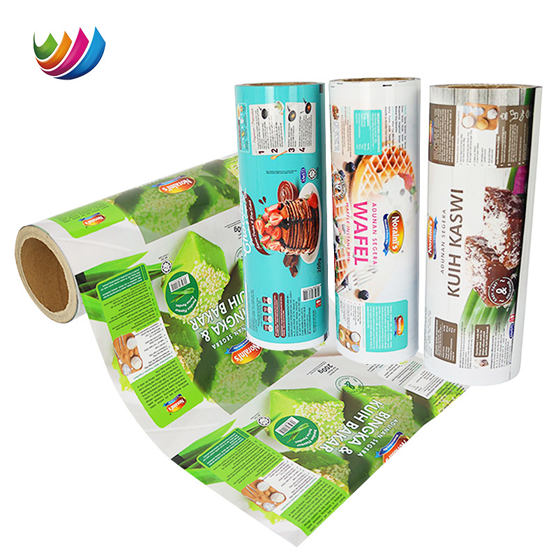 Custom PET/VMPET/PE tortilla chip nut snack food laminated packaging plastic foil film roll for cake dim sum sachet packaging