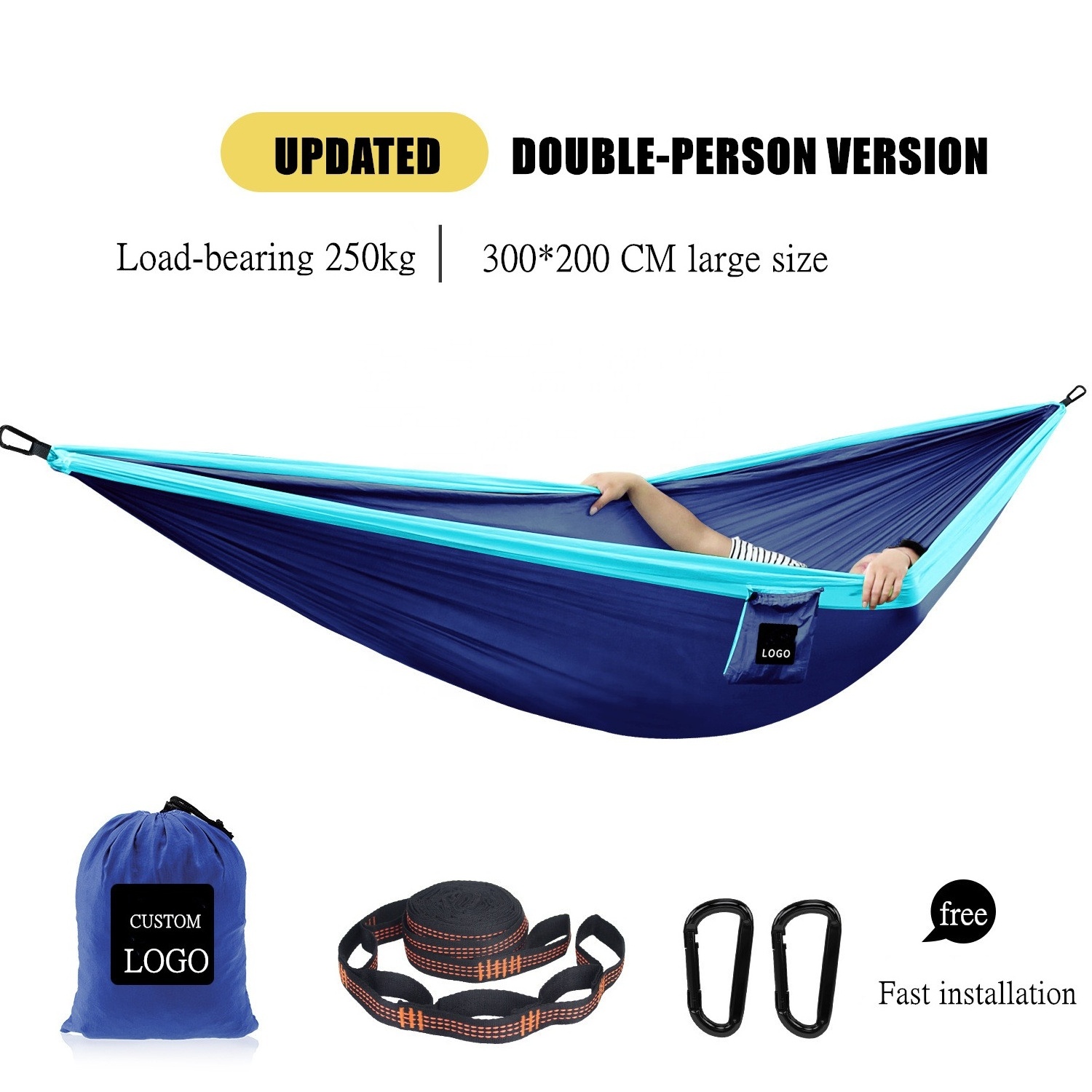 hot sale fast installation outdoor hammock upgraded 2 person seats 250kg load bearing portable green hammock for camping custom