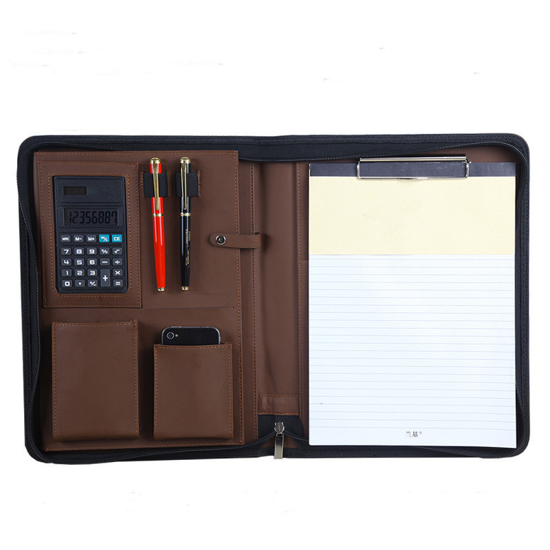 A4 Leather Cover Notebook File Folder Business Portfolio Document Holder