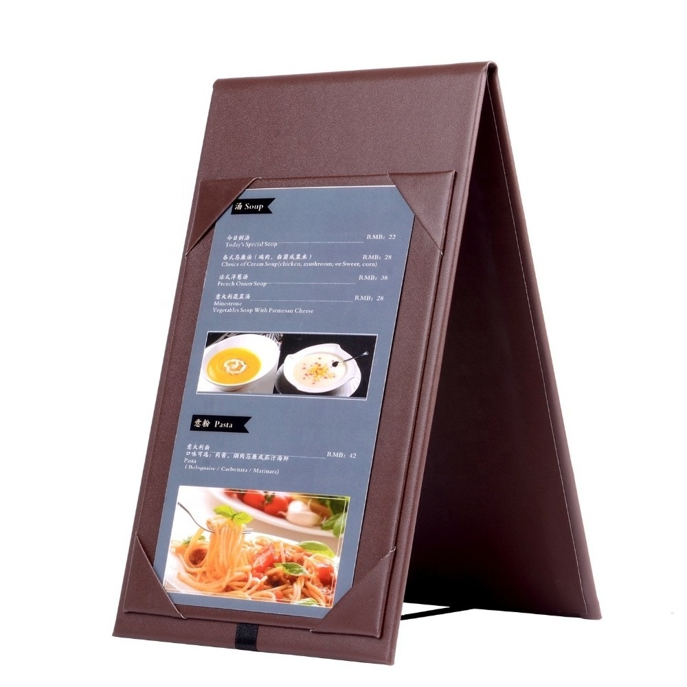 Double-Sided Menu A-Frame Holder Table Tent for Restaurant Cafe Red Leatherette