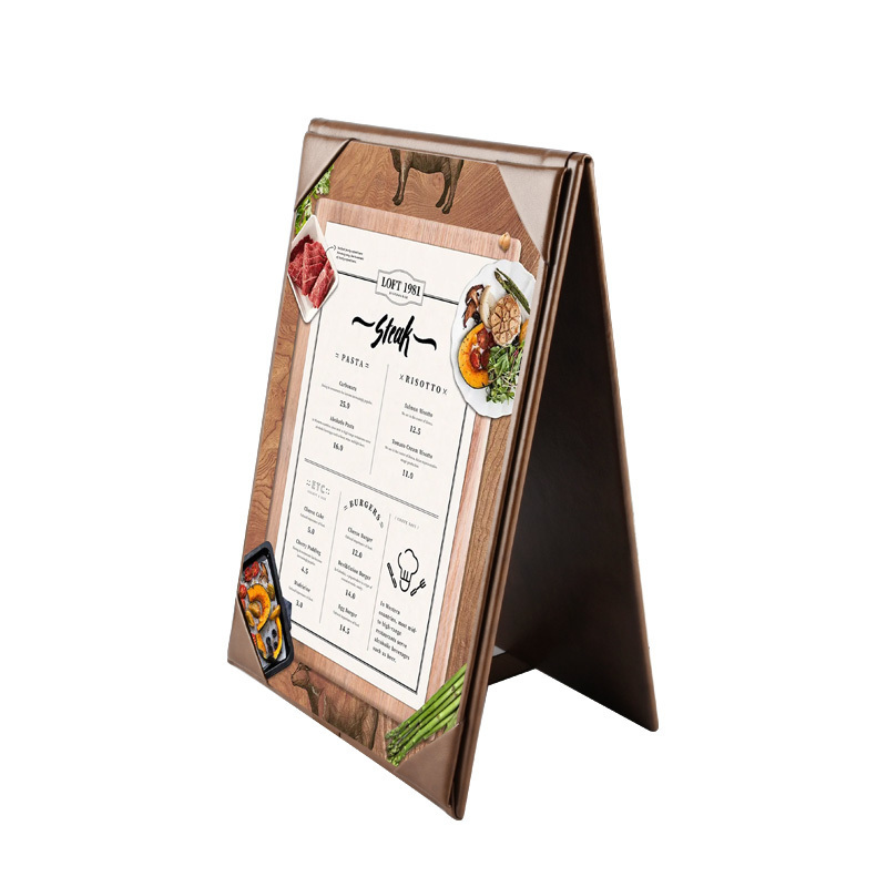 PU Table Tents Black PU Leather Menu Holders Bulk Double Sided Frame Menu Sign Holders 2 Side Menu Folder for Restaurant