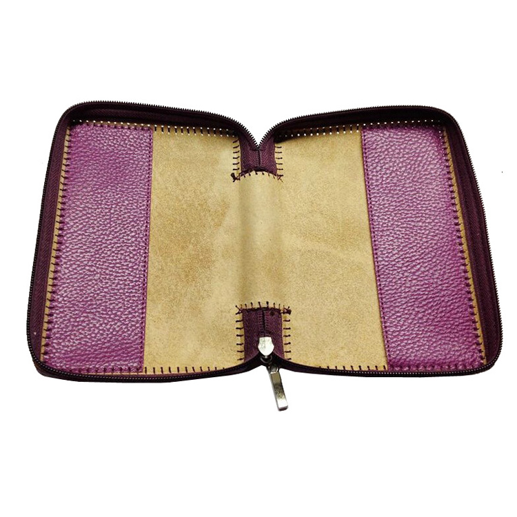 2024 Leather Purple Handmade Zipper Bible Cover Cheap Price