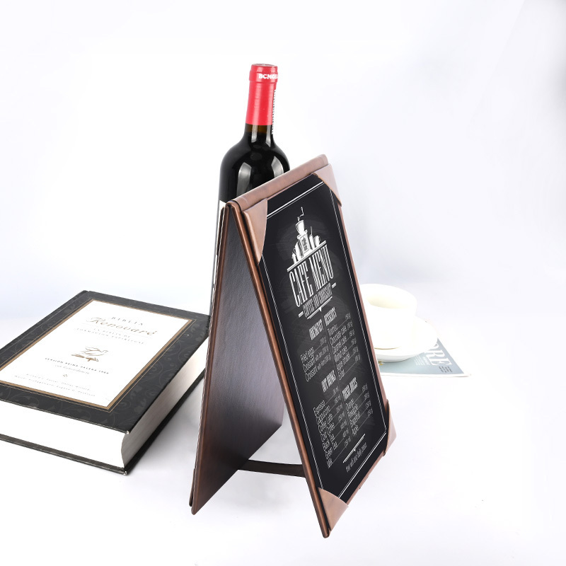 PU Table Tents Black PU Leather Menu Holders Bulk Double Sided Frame Menu Sign Holders 2 Side Menu Folder for Restaurant