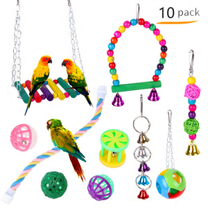 Parrot Cage Accessory Multicolor Swing Colorful Perch Cage Standing Pendant with Jingle Bell