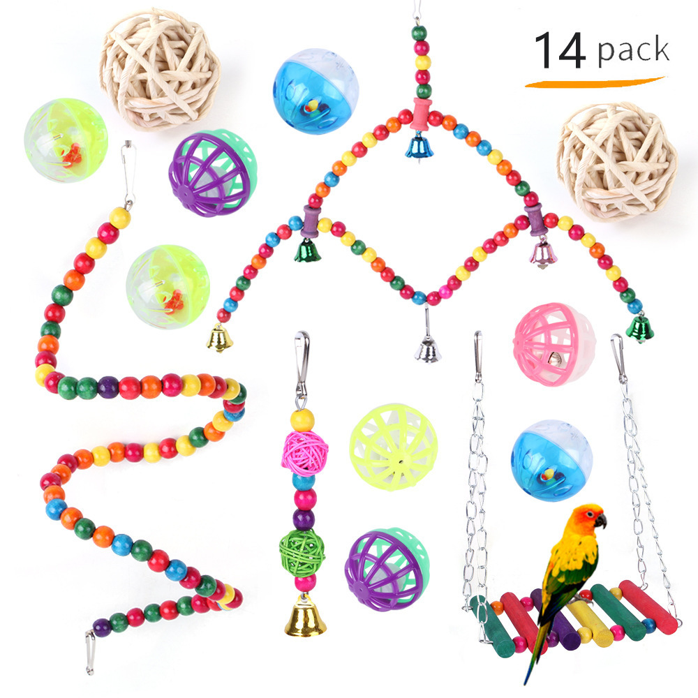 Parrot Cage Accessory Multicolor Swing Colorful Perch Cage Standing Pendant with Jingle Bell