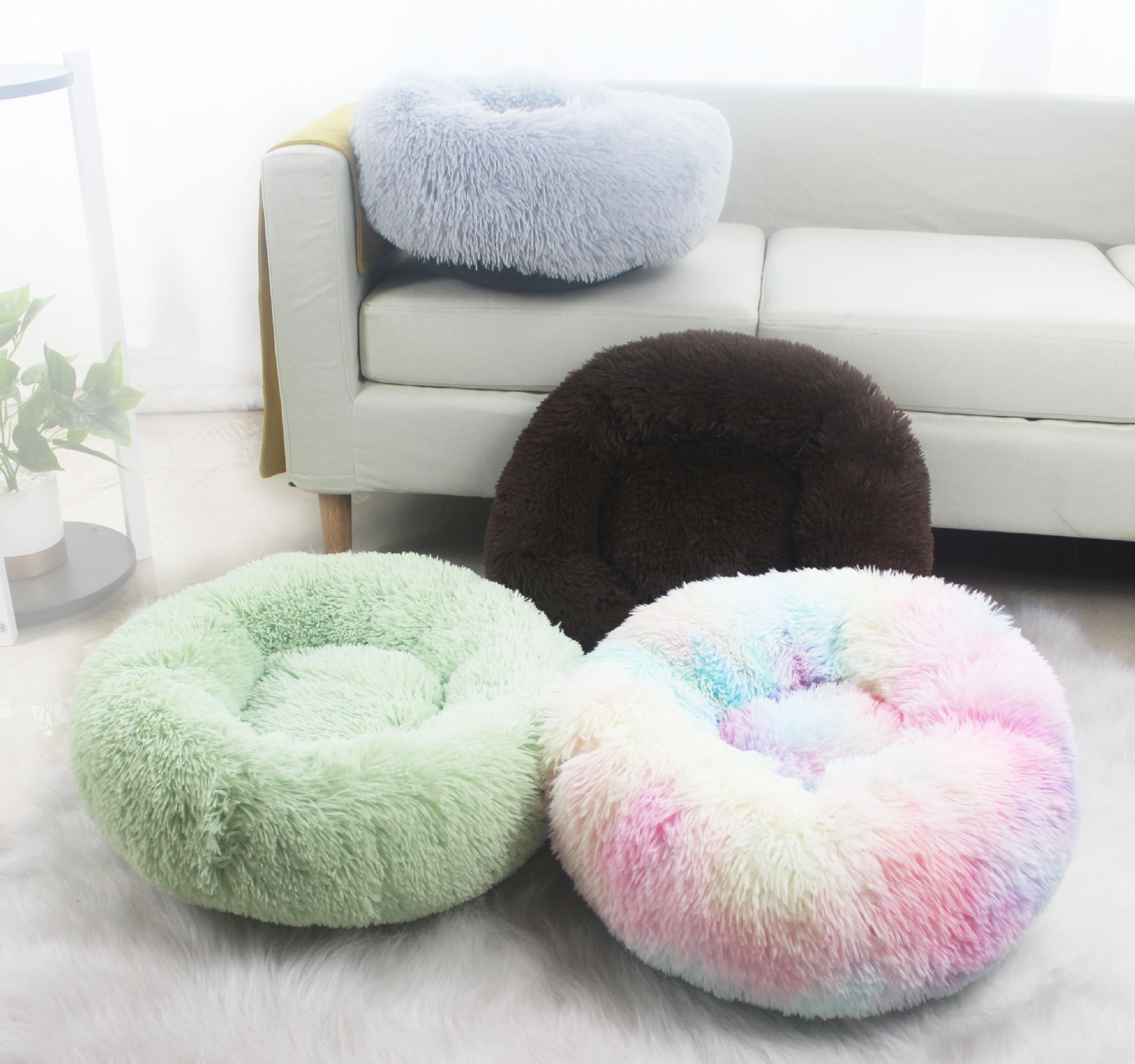 Round long haired dog litter cat litter South Korean velvet autumn and winter litter mat cat bed mat medium and small dogs