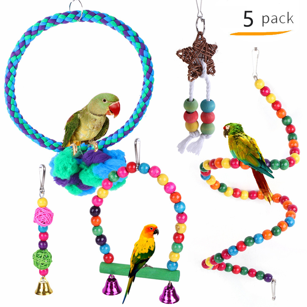 Parrot Cage Accessory Multicolor Swing Colorful Perch Cage Standing Pendant with Jingle Bell