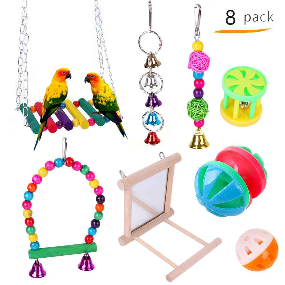 Parrot Cage Accessory Multicolor Swing Colorful Perch Cage Standing Pendant with Jingle Bell