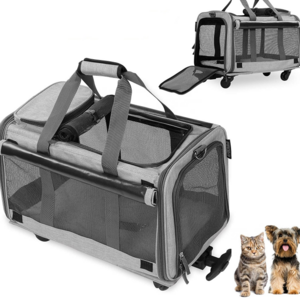 Soft Sided Pet Carrier Airline Approved Cat Carrier Dog Travel Bag with Removable Wheels and Cart Foldable for Small Medium Pets