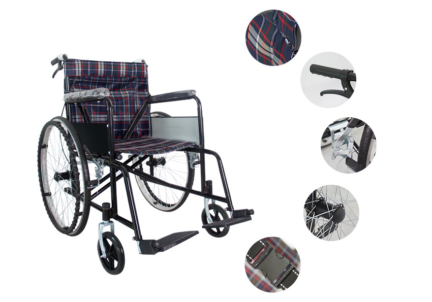 20 Years Factory High Quality Steel Wheelchair Printed Frame Homecare Chair Wheel Seat Manual Stainless Steel Wheelchair