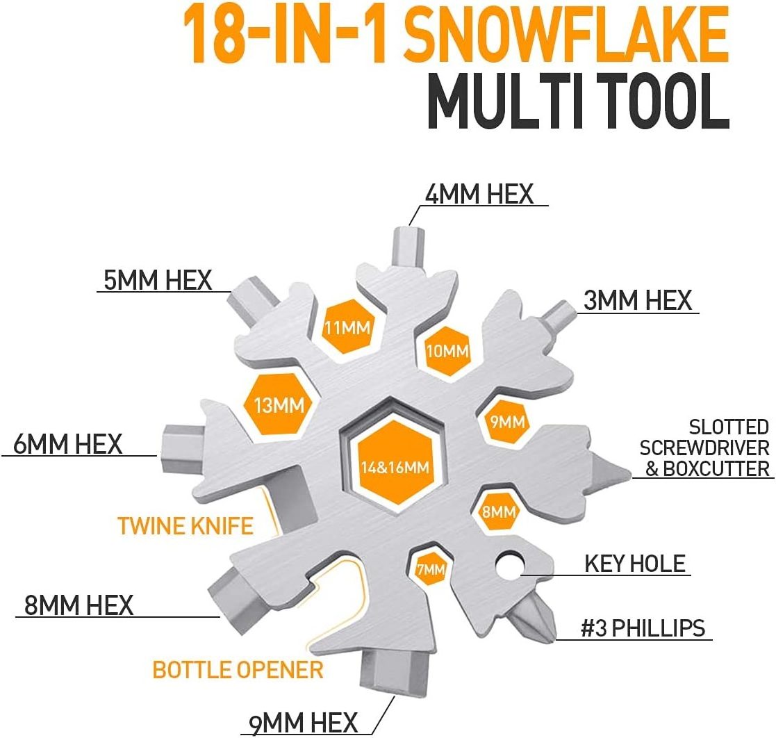 factory price octagonal wrench snow wrench tool 18 In 1 stainless steel snow spanner hex wrench