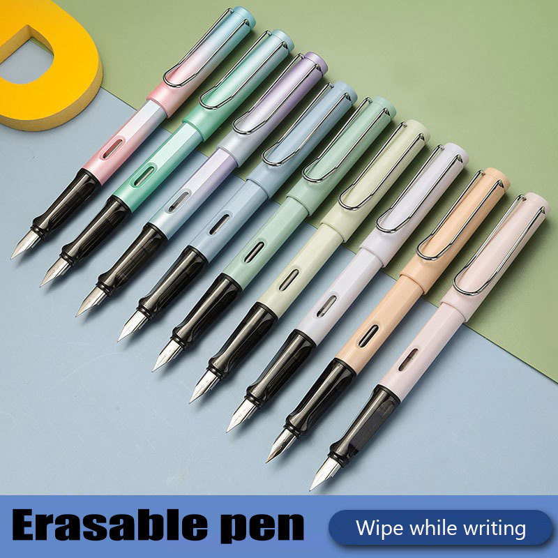 Erasable Fountain Pens Calligraphy Erasable Pen Ink Cartridge Colorful Plastic with Rubber Eraser Stainless Steel Loose 100 Pcs