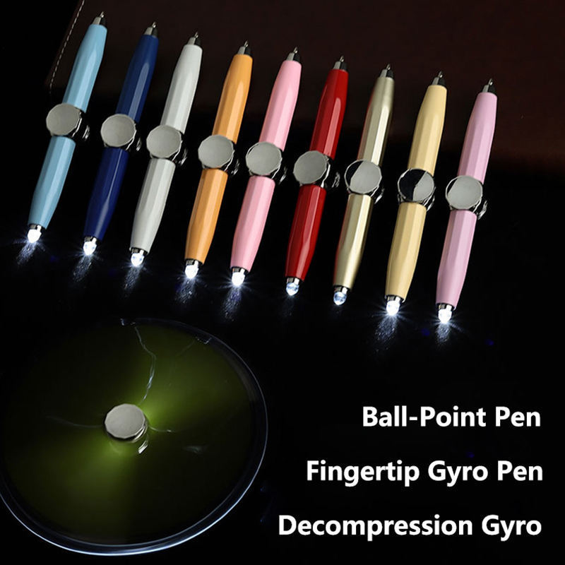 Weizhuang Creative Multi-functional Metal Fingertip Gyro Pen with LED Light Reduce Pressure Stylus Ballpoint Pens