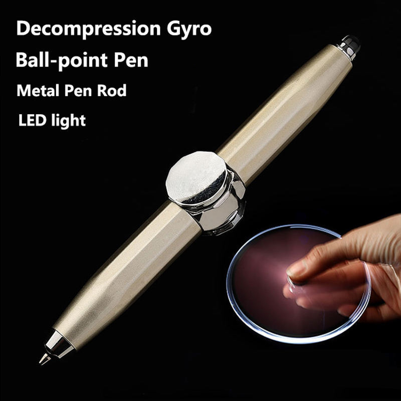 Weizhuang Creative Multi-functional Metal Fingertip Gyro Pen with LED Light Reduce Pressure Stylus Ballpoint Pens