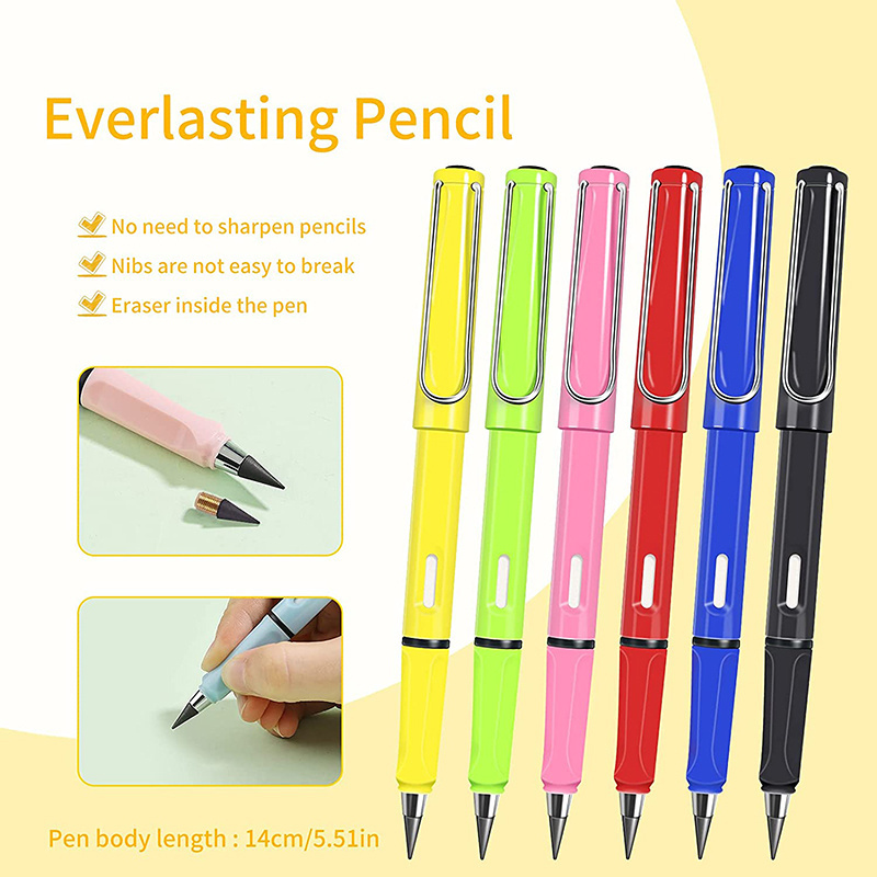 6 ink free pencils, timeless pencil graphite, with 6 replaceable nibs, reusable erasable pencils, artist created drawing pens