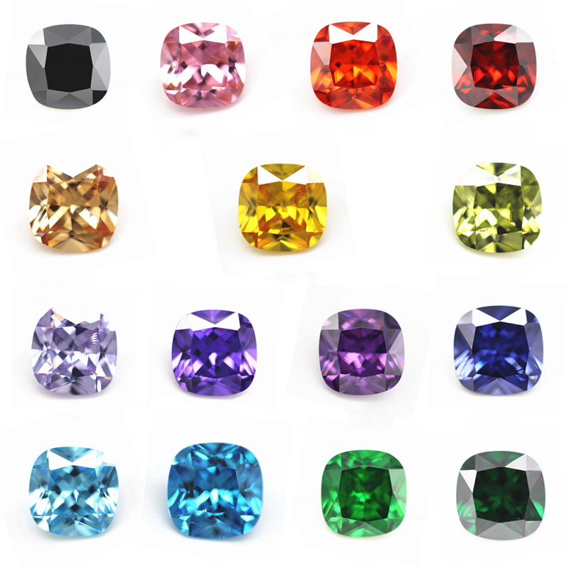 5A grade 3*3mm -12*12mm white and multi-color cushion cut cubic zirconia loose gems synthetic faceted cut cushion shape CZ stone