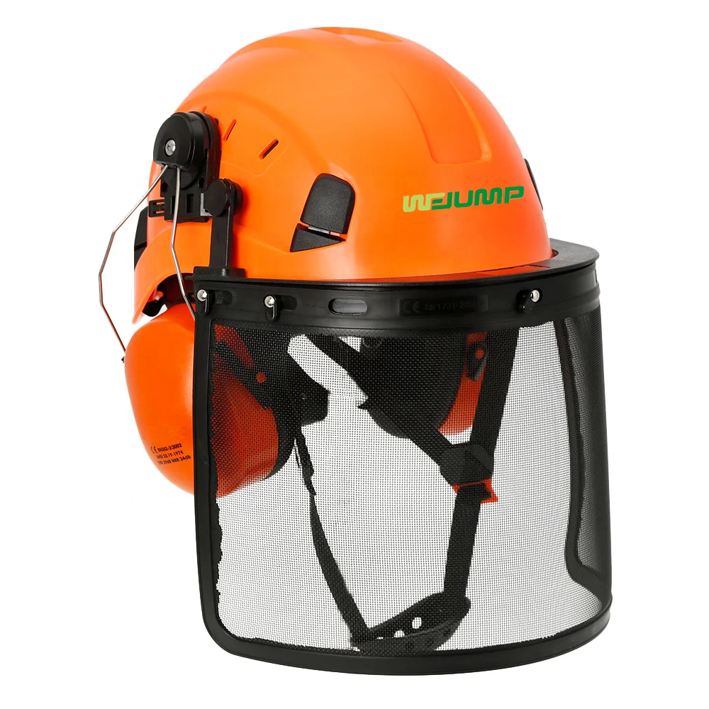 WEJUMP CE EN397 ANSI Forestry Safety Helmet with Visor Face Mesh Shield Chainsaw Work ABS Hard Hat