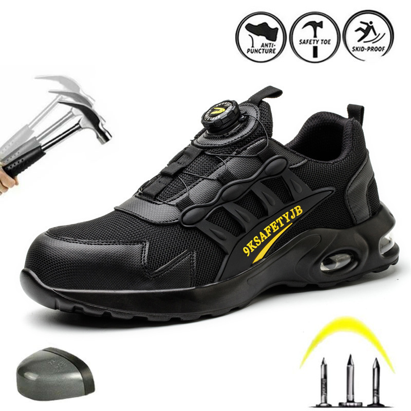 Wejump SBP Rotated Button Men Work Shoes Anti-Smashing Safety Sport Shoes Steel Toe Work Sneaker Protective Shoes