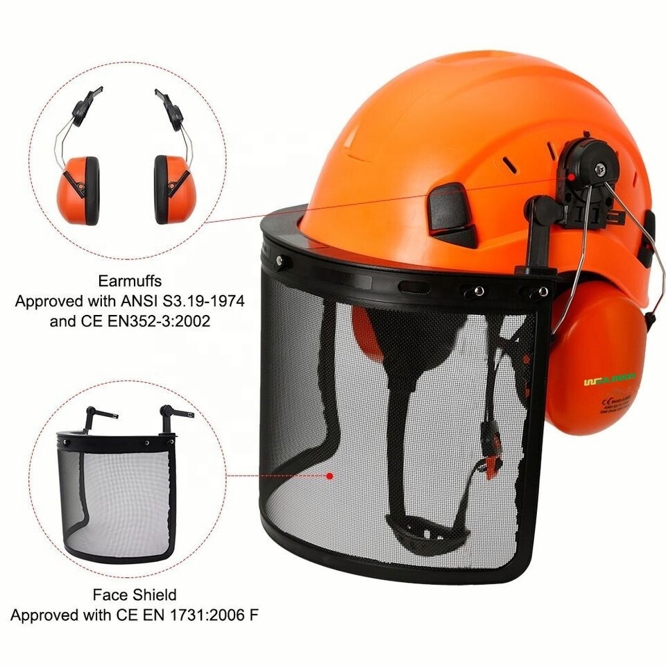 WEJUMP CE EN397 ANSI Forestry Safety Helmet with Visor Face Mesh Shield Chainsaw Work ABS Hard Hat