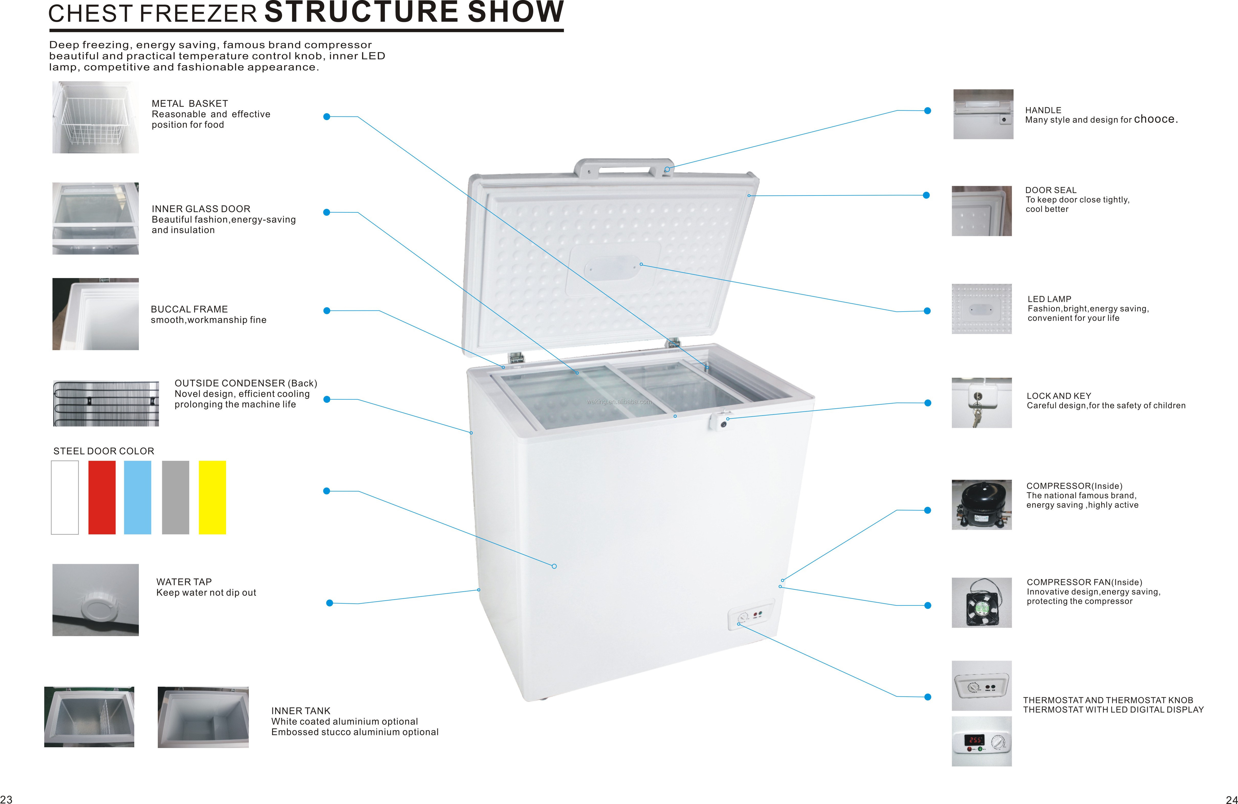 Small Home Comercial  Deep Chest Freezer  For Frozen Food Fish Mean  With Lock Dook Light