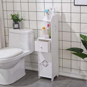 Small Bathroom Corner Floor Standing Vanity Cabinet Plastic Towel Storage Shelf for Paper Holder