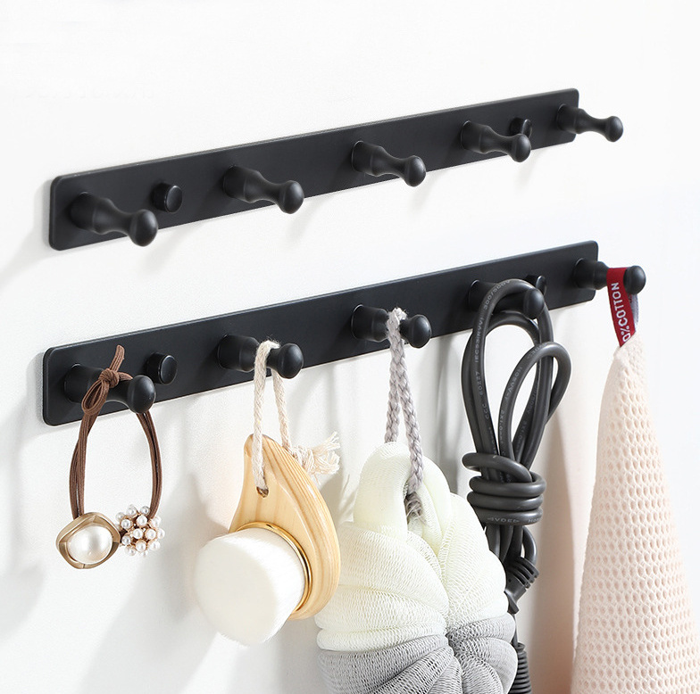 Wholesale No Drilling Black Aluminum Wall Mounted Hat Cloth Hooks Hanger Coat Rack