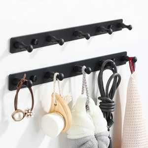 Wholesale No Drilling Black Aluminum Wall Mounted Hat Cloth Hooks Hanger Coat Rack