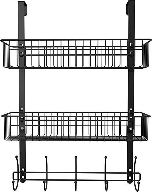 WEKIS Matte Black 2 Tier Over Door Shower Caddy Hanging Basket with Suction Cups and Hooks for Bathroom Organizer Storage Rack