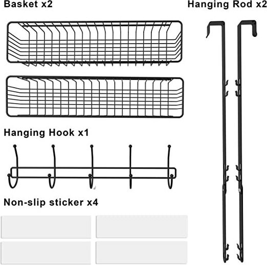 WEKIS Matte Black 2 Tier Over Door Shower Caddy Hanging Basket with Suction Cups and Hooks for Bathroom Organizer Storage Rack