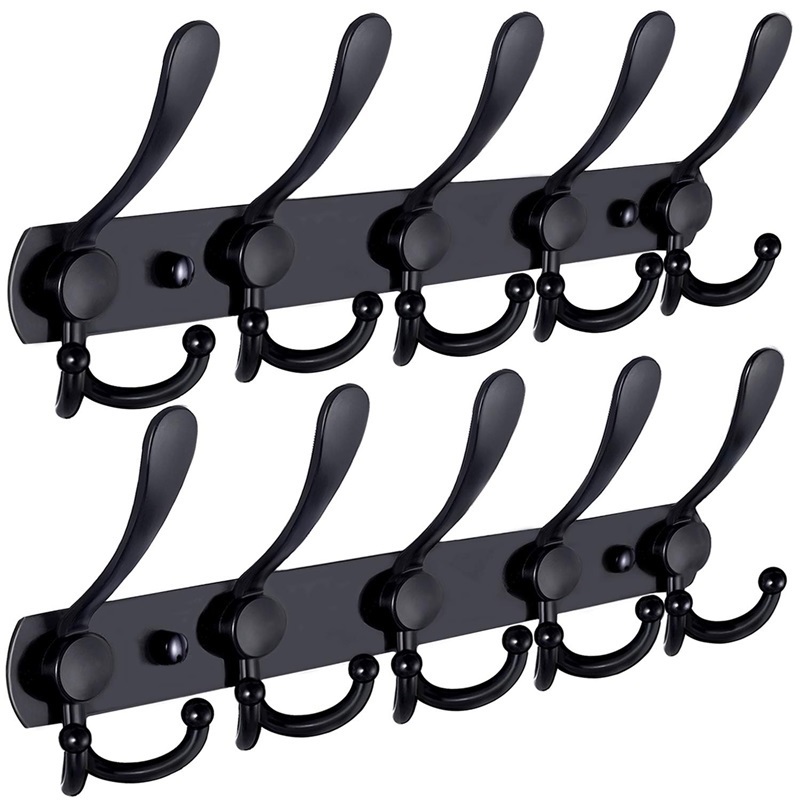 Heavy Duty Wall Mounted Bathroom Wall Mounted Black 5 Hooks SUS 304 Stainless Steel Coat Clothes Robe Towel Hooks Rack