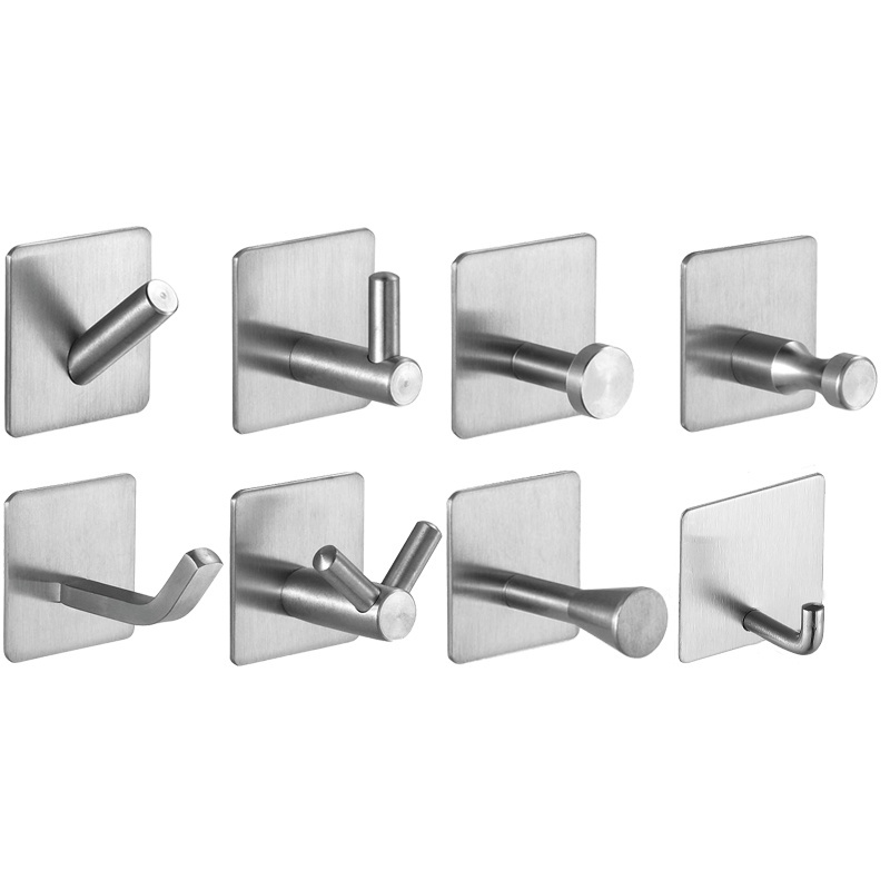 Stainless Flat Wall Hook Self Adhesive Wall Hook Towel Robe Coat Hanger Key Rack