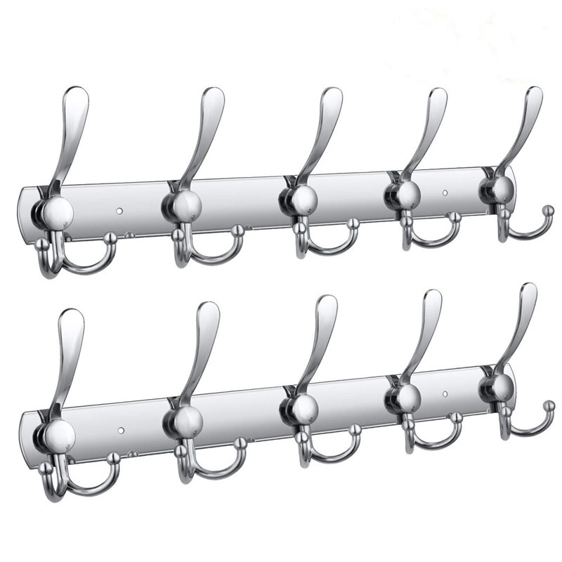 Heavy Duty Wall Mounted Bathroom Wall Mounted Black 5 Hooks SUS 304 Stainless Steel Coat Clothes Robe Towel Hooks Rack