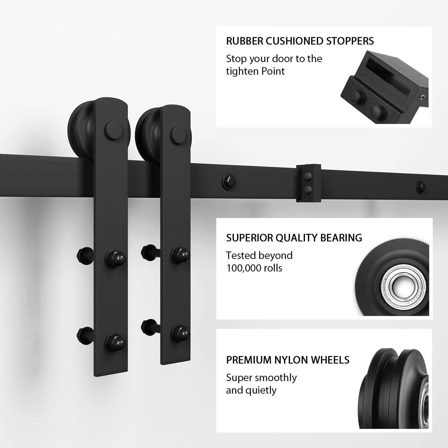 WEKIS Heavy Duty Modern Interior Sturdy Barn Doors Hardware Systems Rail Hanging Slide Single Track Sliding Doors Hardware Kits